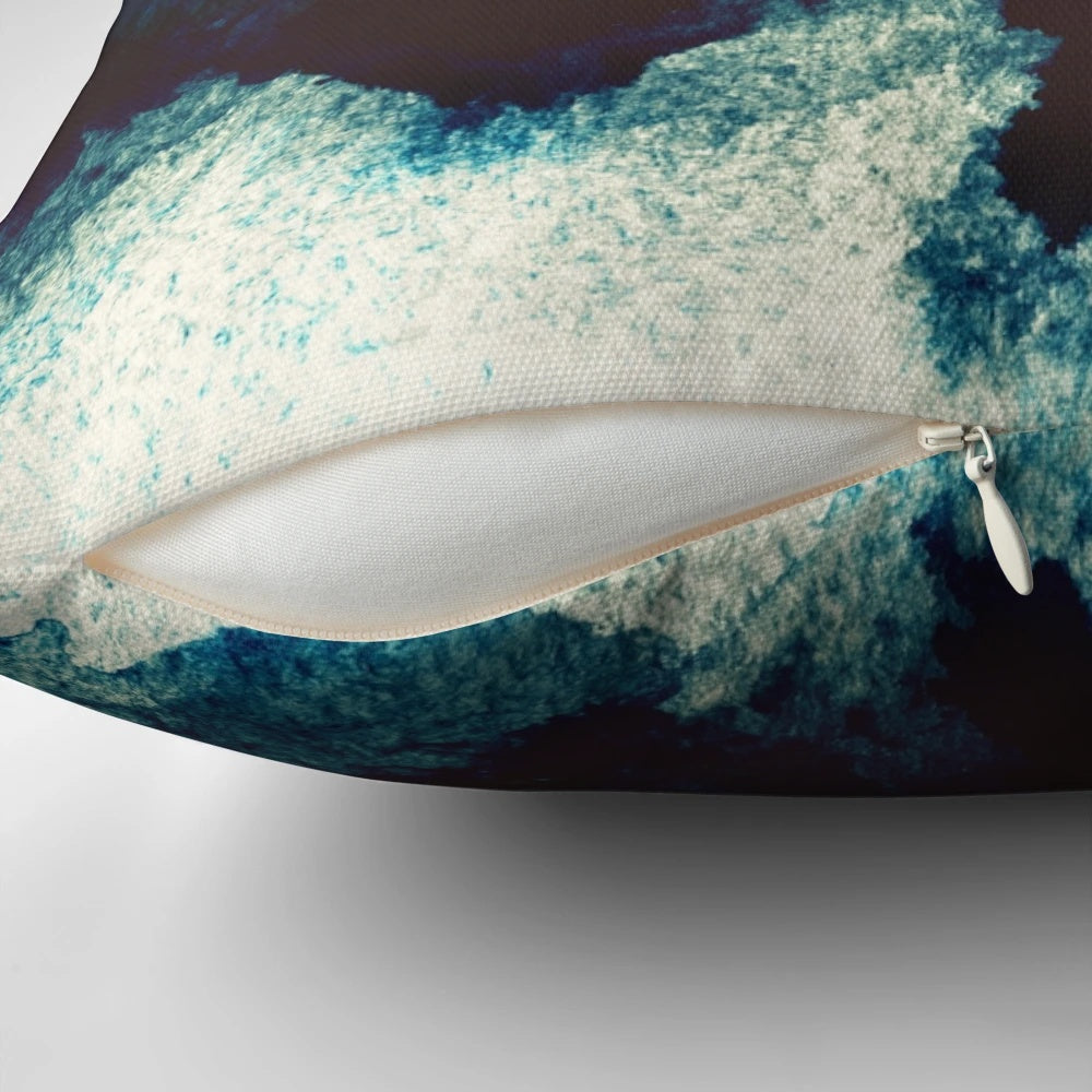 Beautifully detailed blue mountain reflection landscape printed on a soft, comfortable pillow.