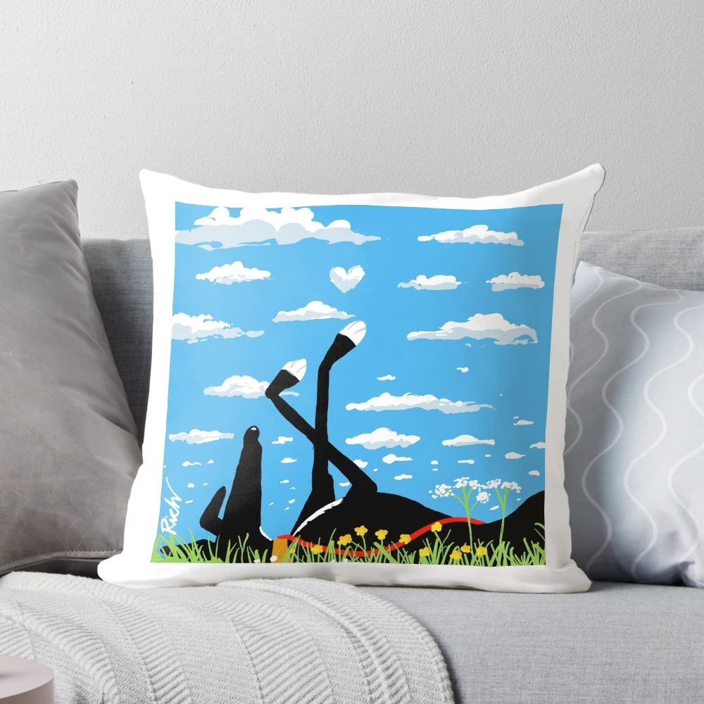A soft, blue sky-themed pillow featuring a nature-inspired design, perfect for greyhound and nature enthusiasts.