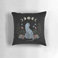 Soft, plush pillow featuring a sleeping Siamese cat against a backdrop of a moonlit night garden