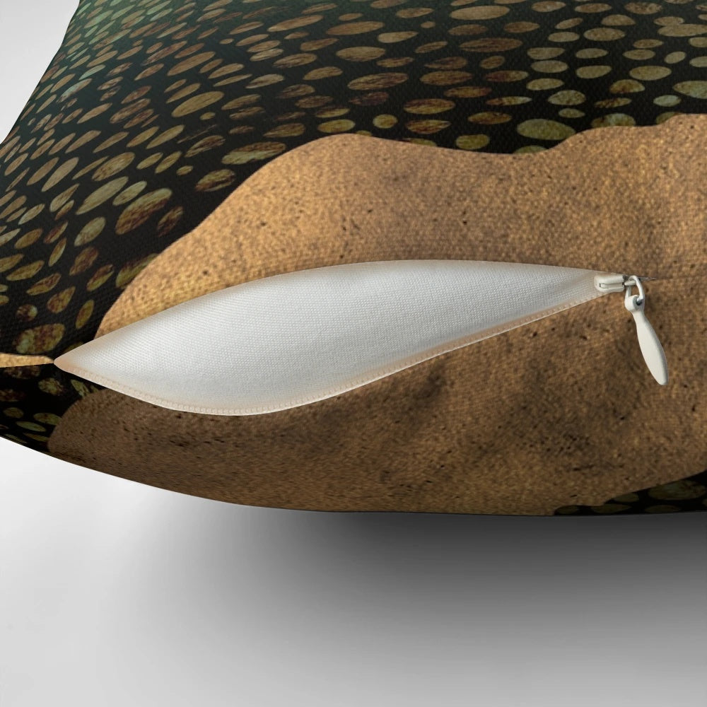 Distant Land Pillow with a watercolor-inspired landscape design featuring mountains, hills, and a tranquil river.