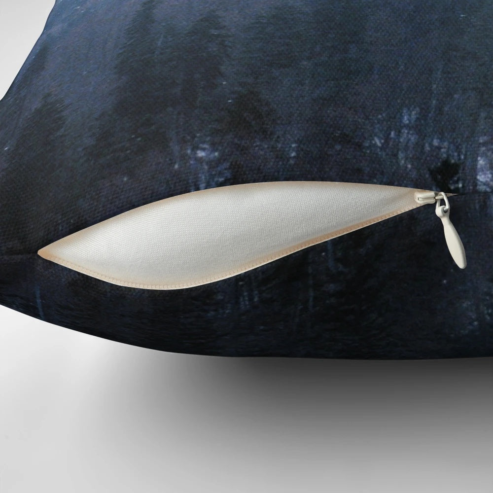 Soft, minimalist pillow featuring a tranquil forest landscape design