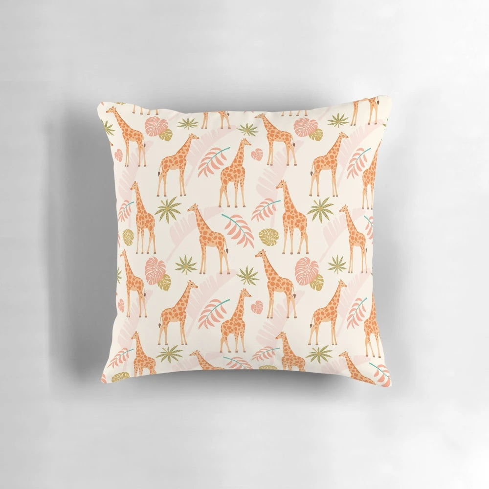 Decorative throw pillow featuring a beautiful giraffe leaf design, perfect for adding a touch of nature and wildlife to your home.