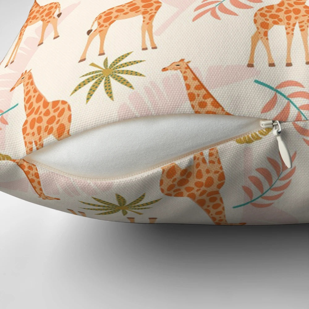 Decorative throw pillow featuring a beautiful giraffe leaf design, perfect for adding a touch of nature and wildlife to your home.