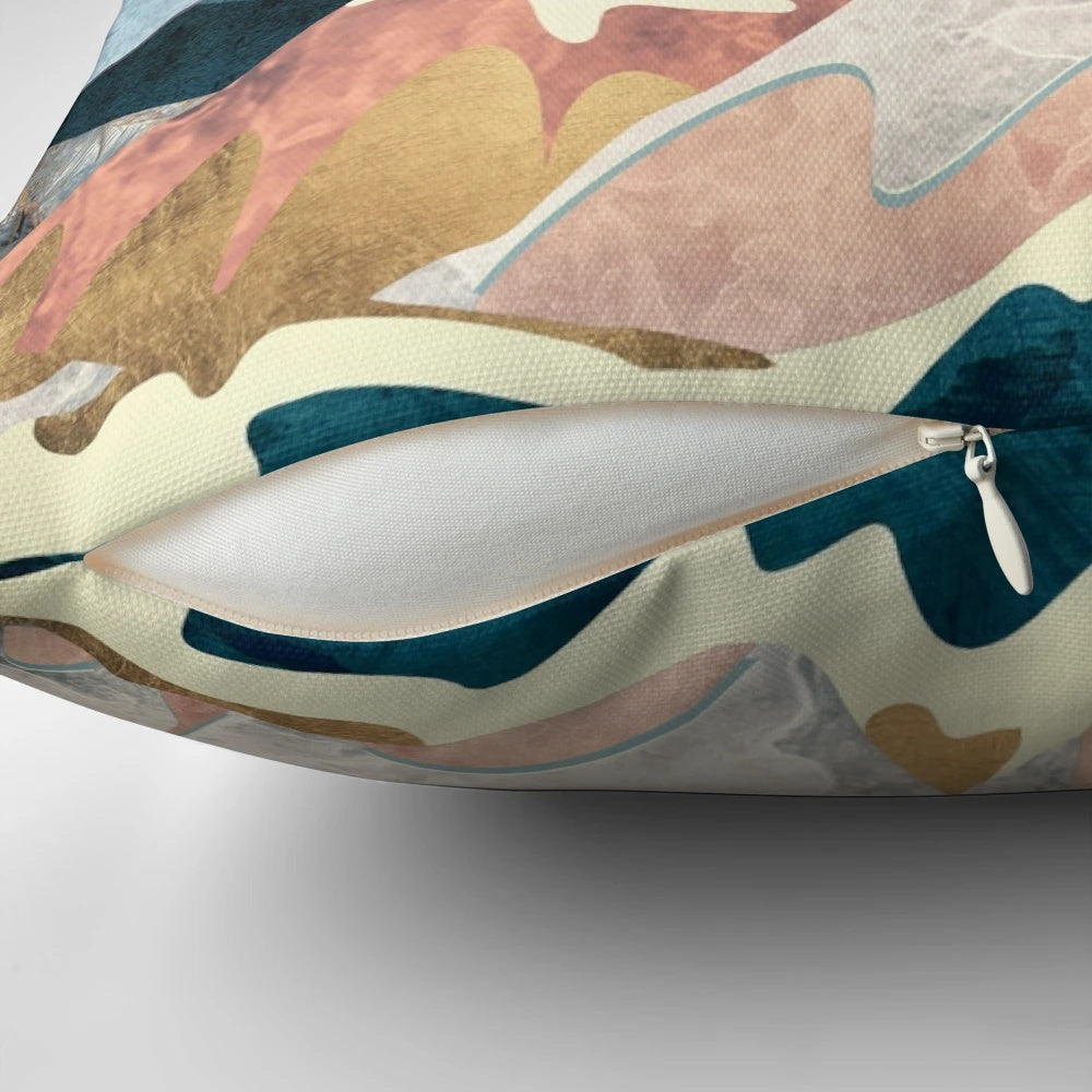 Golden Peaks Pillow with abstract landscape design