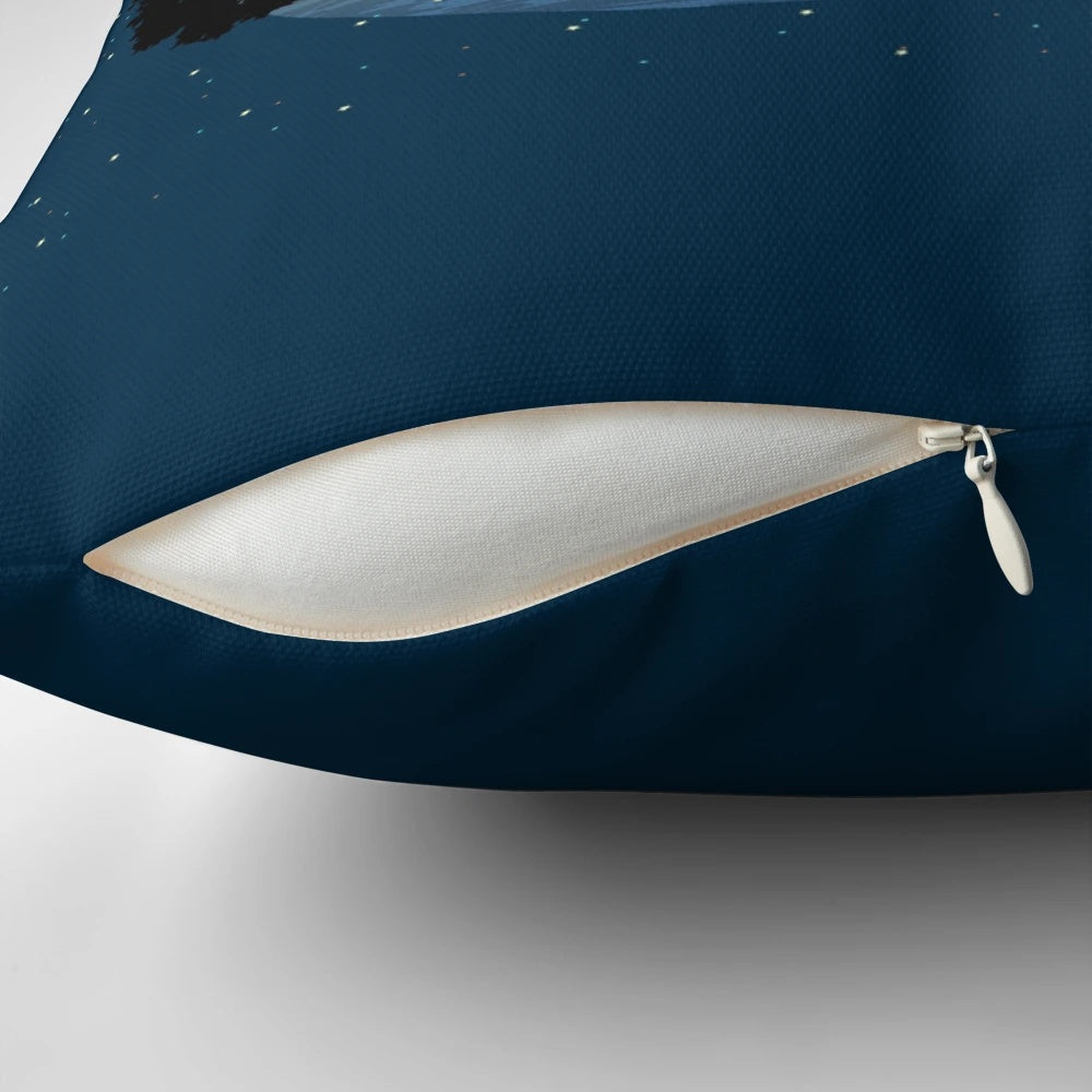 A tranquil illustration of a guitar resting on a moonlit island surrounded by a magical, abstract landscape.