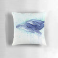 Soft, pastel-colored painting of a humpback whale mother and calf swimming in the ocean, printed on a comfortable throw pillow.