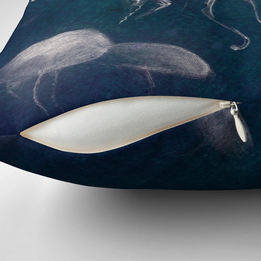 Soothing jellyfish pillow in shades of blue, creating a tranquil underwater scene