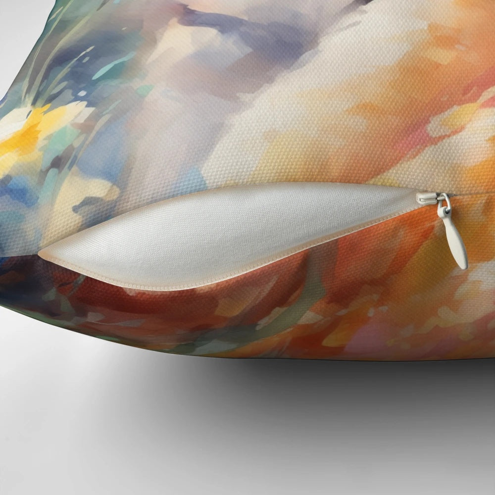 Vibrant tiger pillow with flowers in a lush jungle setting