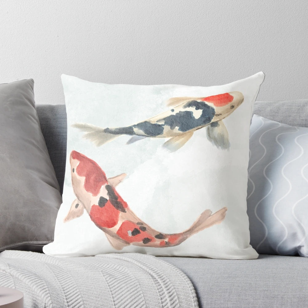 A beautiful koi fish pillow design, featuring the colorful and iconic Japanese koi carp