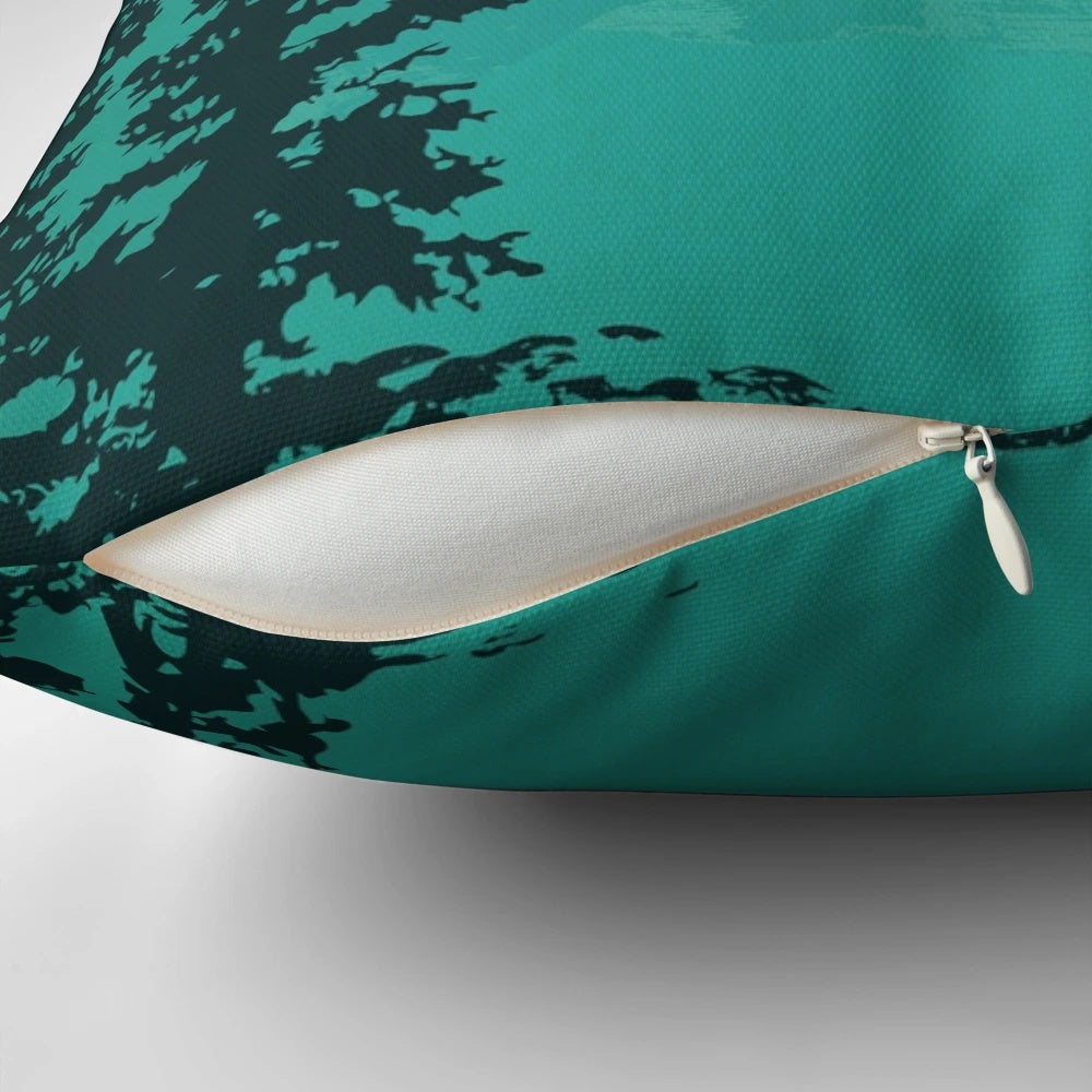 Decorative pillow featuring a scenic vector illustration of the famous Lake Louise in Banff National Park, Alberta, Canada.
