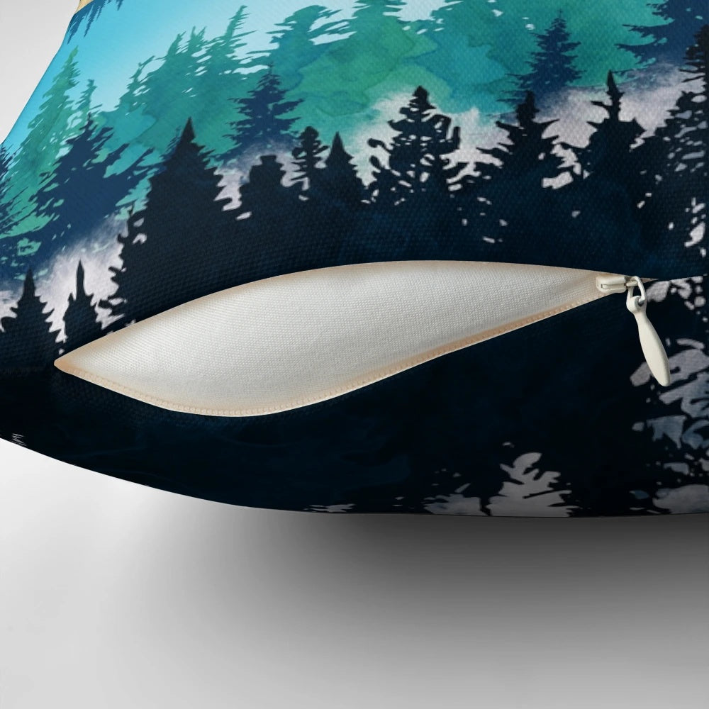Soft, cozy pillow featuring a scenic lake mist design, perfect for creating a peaceful atmosphere.