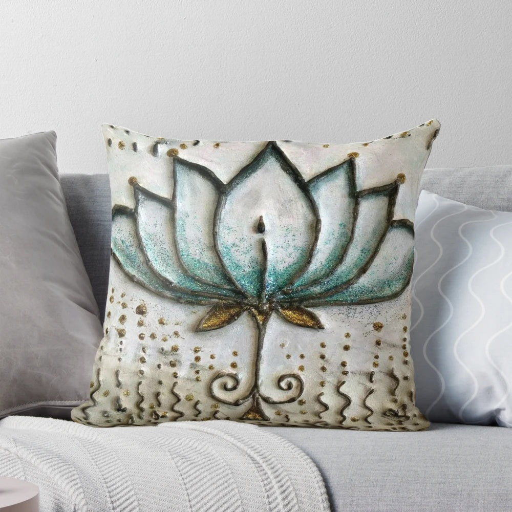 Soft, floral meditation pillow featuring a beautiful lotus flower design for yoga, relaxation, and mindfulness.