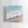 Soft, plush pillow featuring a serene ocean blue shore waves design, perfect for tropical beach-inspired home decor.