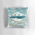 Serene ocean meets sky pillow featuring a surreal blue whale design