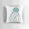 Vibrant blue and white jellyfish pillow with a calming, underwater aesthetic