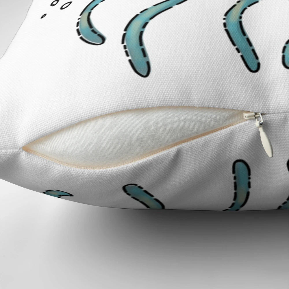 Vibrant blue and white jellyfish pillow with a calming, underwater aesthetic