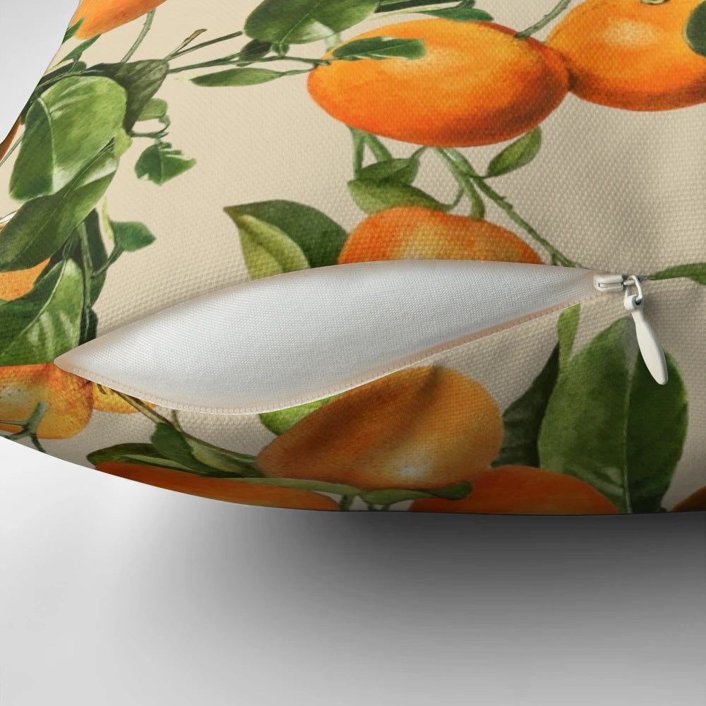Vibrant orange fruits and delicate floral branches adorn this soothing botanical pillow, creating a calming oasis in your space.