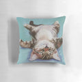 Peaceful sleeping kitten in turquoise pastel painting