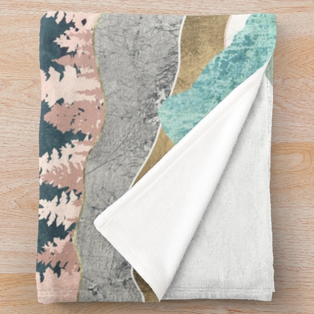 Soft, cozy plush blanket with a nature-inspired vista design