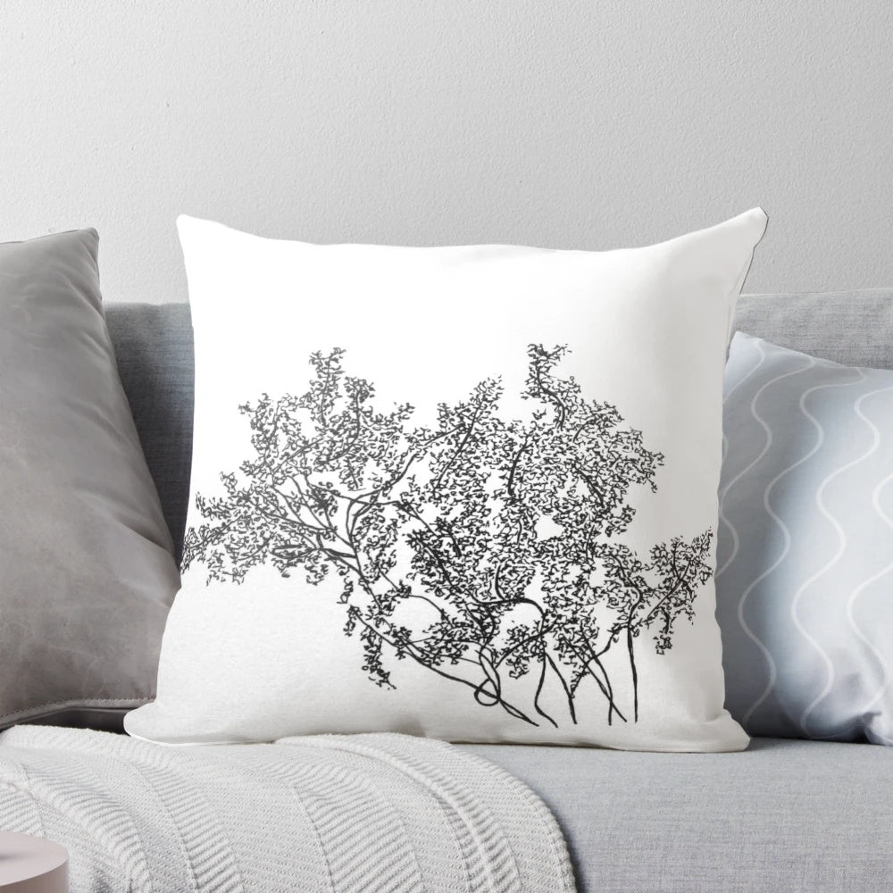 Monochrome tree pillow for a peaceful, natural aesthetic in the home