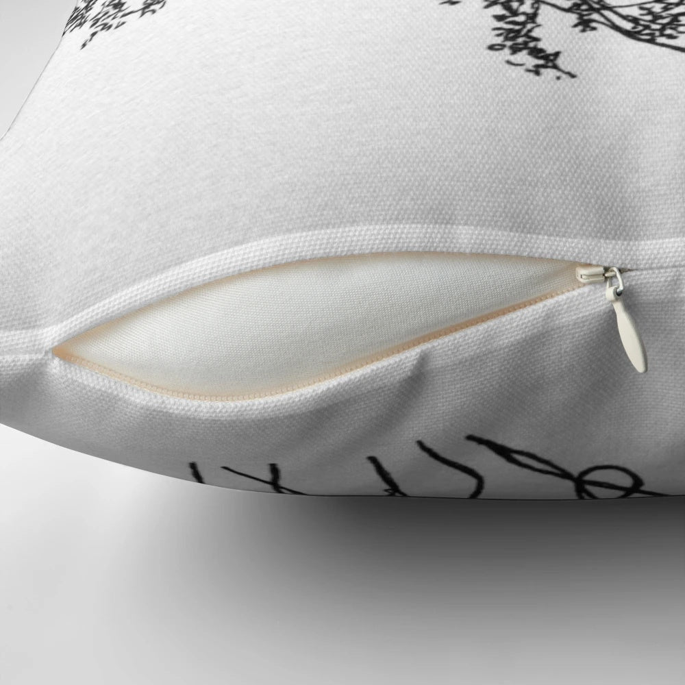 Monochrome tree pillow for a peaceful, natural aesthetic in the home