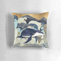Serene watercolor painting of a whale mother and child swimming in the ocean