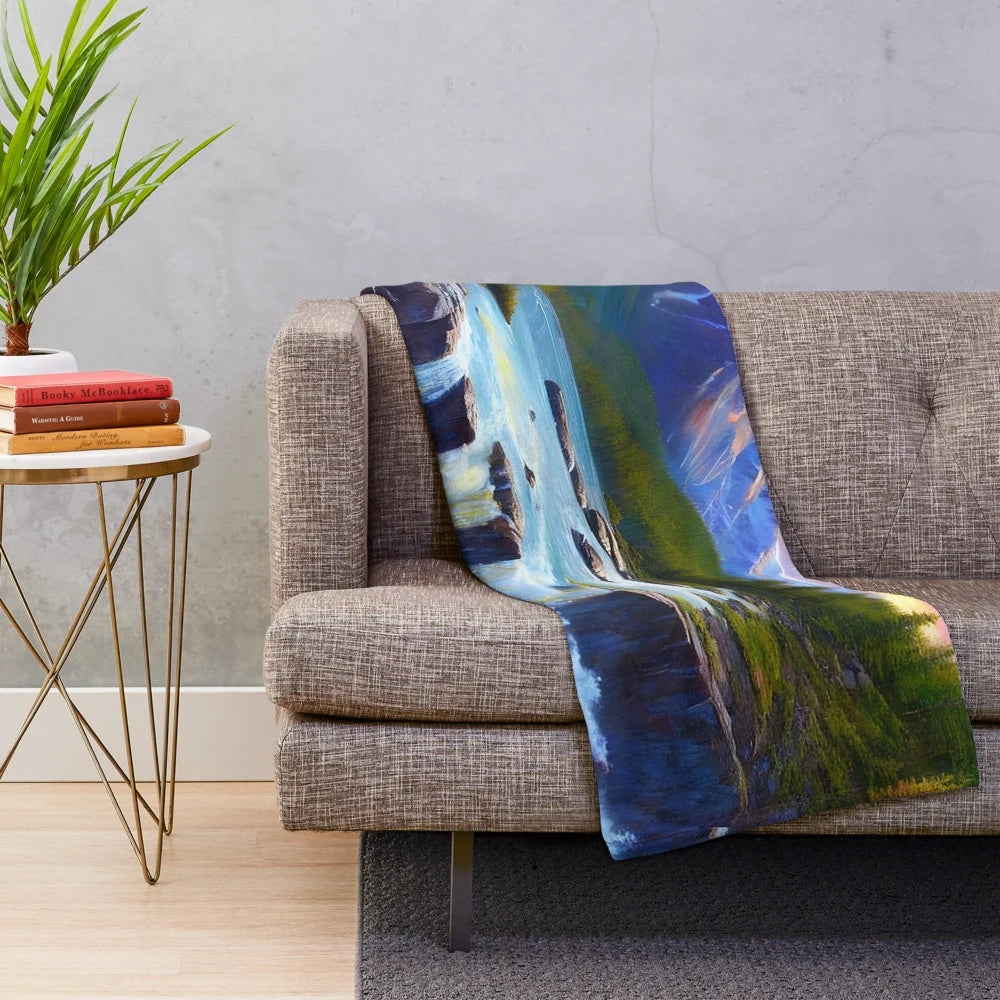 Cozy plush blanket featuring a beautiful waterfall landscape