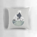 A beautiful winter landscape painting featuring a snowy, minimalist scene with a focus on the winter pillow.