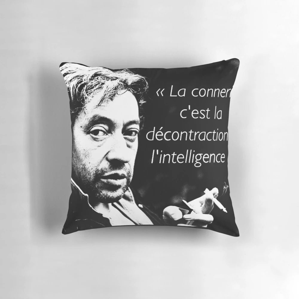 Serge Gainsbourg "Bullshit is the Relaxation of Intelligence" quote printed on a soft, comfortable pillow.