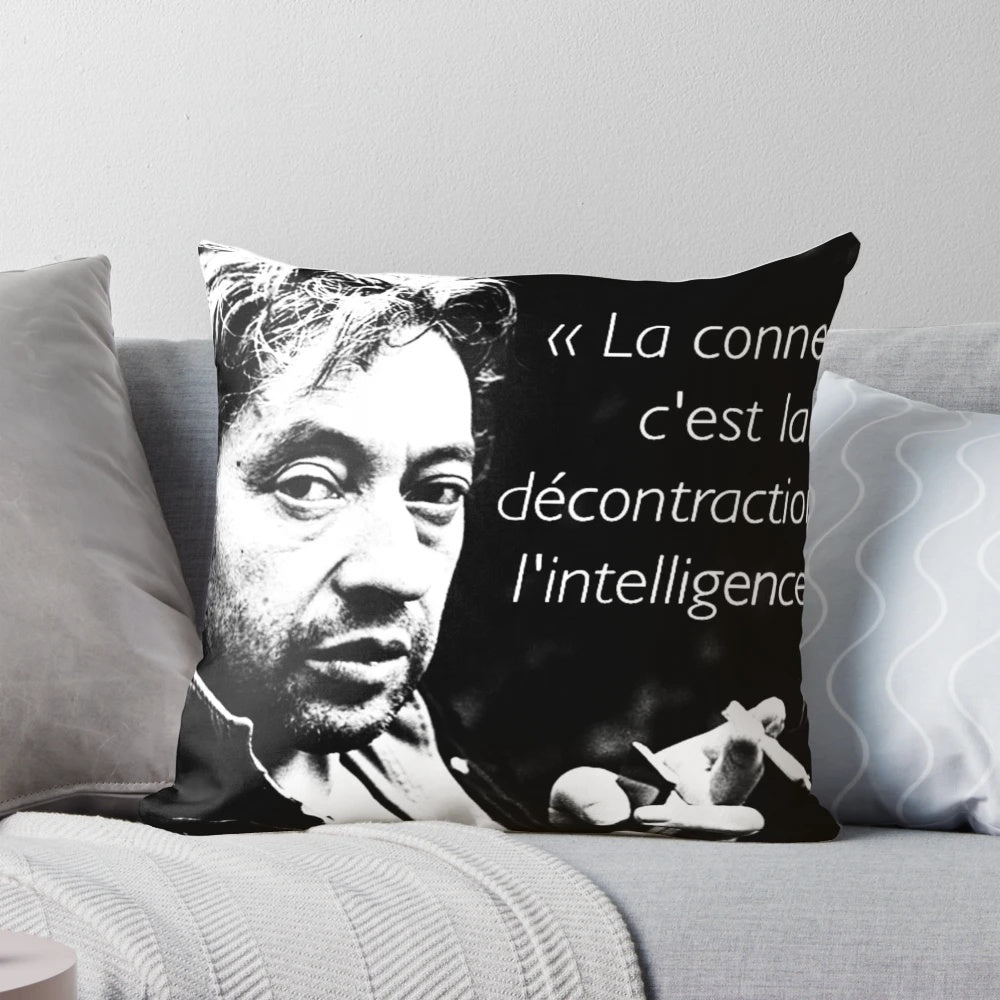 Serge Gainsbourg "Bullshit is the Relaxation of Intelligence" quote printed on a soft, comfortable pillow.