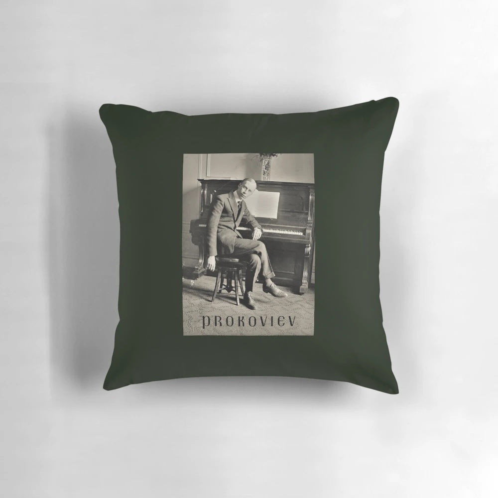 Sergei Prokofiev portrait pillow featuring the renowned classical composer and pianist