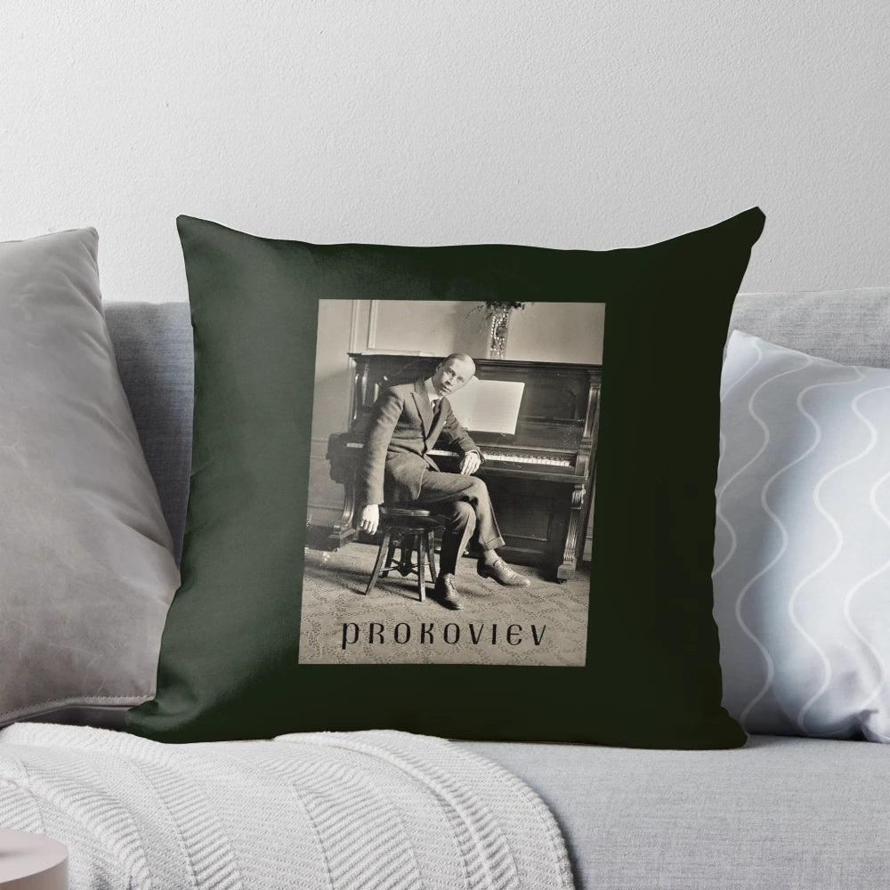 Sergei Prokofiev portrait pillow featuring the renowned classical composer and pianist