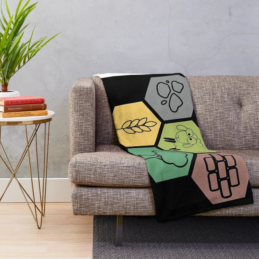 Settlers of Catan themed plush blanket with geek-inspired graphics