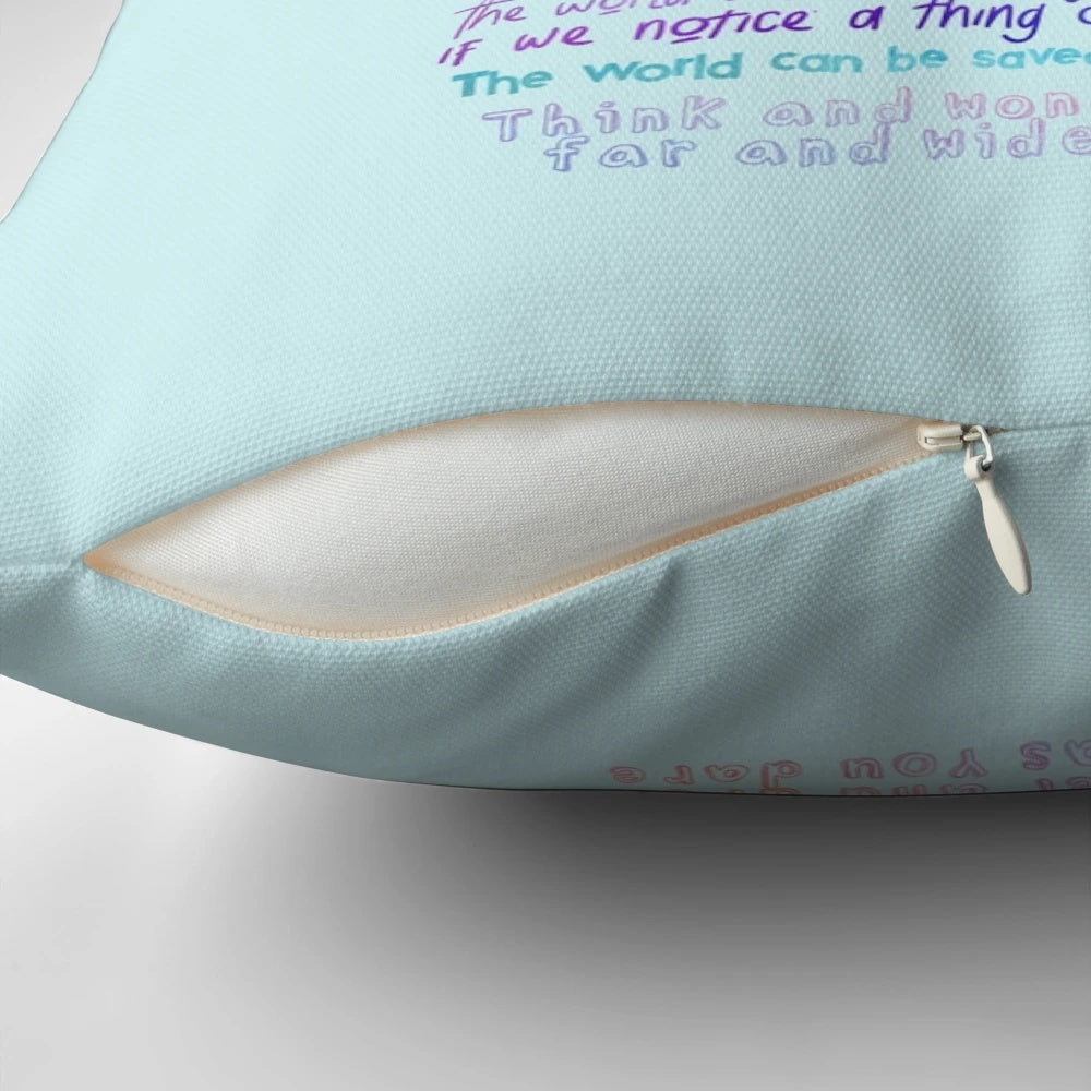Throw pillow with Seussical the Musical quote and design