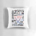 Seventeen Font Collage Pillow in Rose Quartz and Serenity Colors