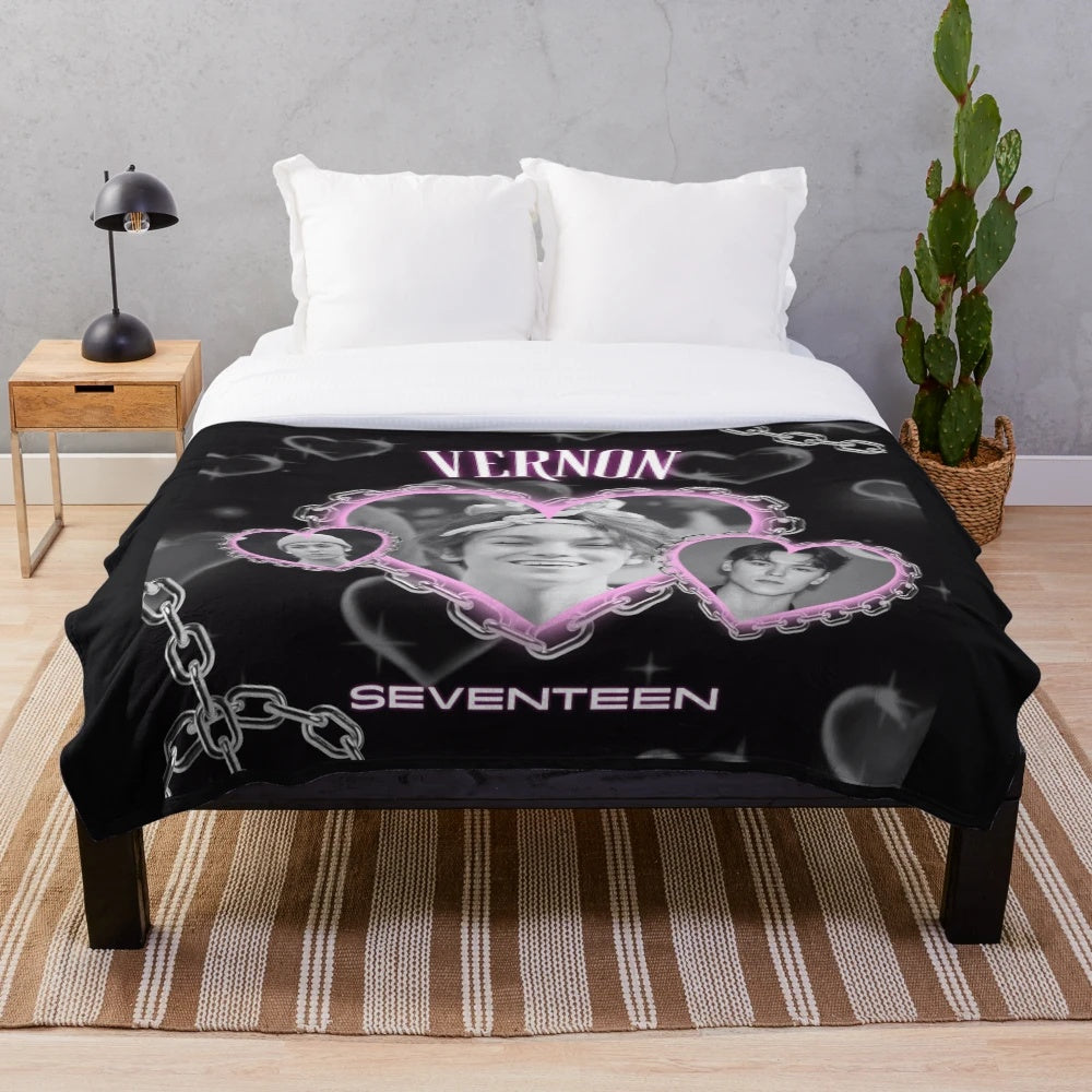 Seventeen Vernon-inspired plush blanket with a heart design