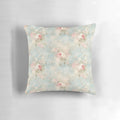 Shabby chic pattern 12-inch throw pillow with flowers and distressed textures for farmhouse or country-style home decor.