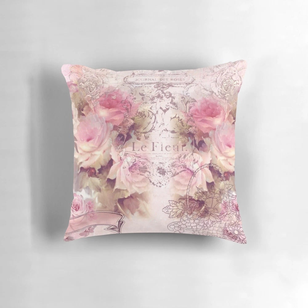Shabby chic vintage-inspired floral patterned decorative throw pillow