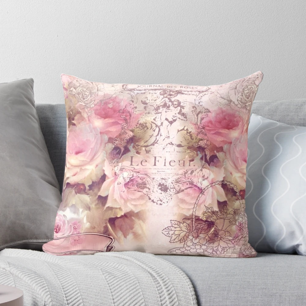 Shabby chic vintage-inspired floral patterned decorative throw pillow