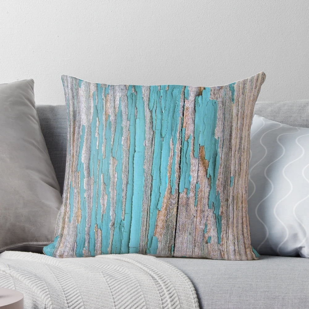 Shabby rustic weathered wood turquoise accent pillow with a coastal, nautical design