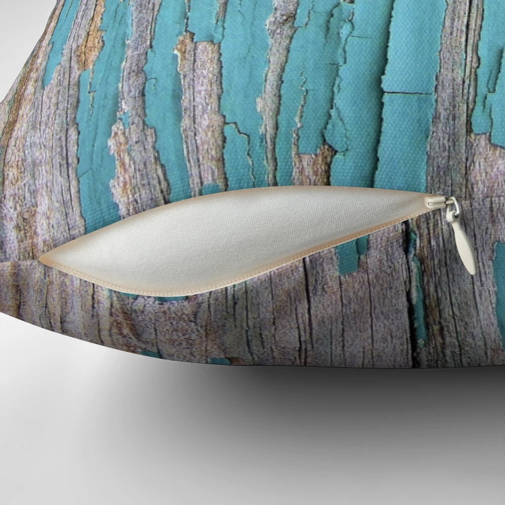 Shabby rustic weathered wood turquoise accent pillow with a coastal, nautical design