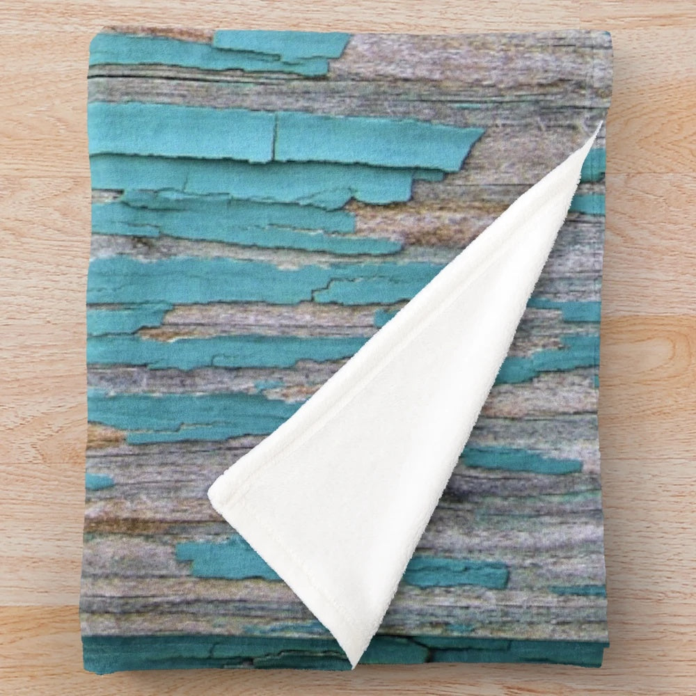 Shabby rustic weathered wood and turquoise plush blanket