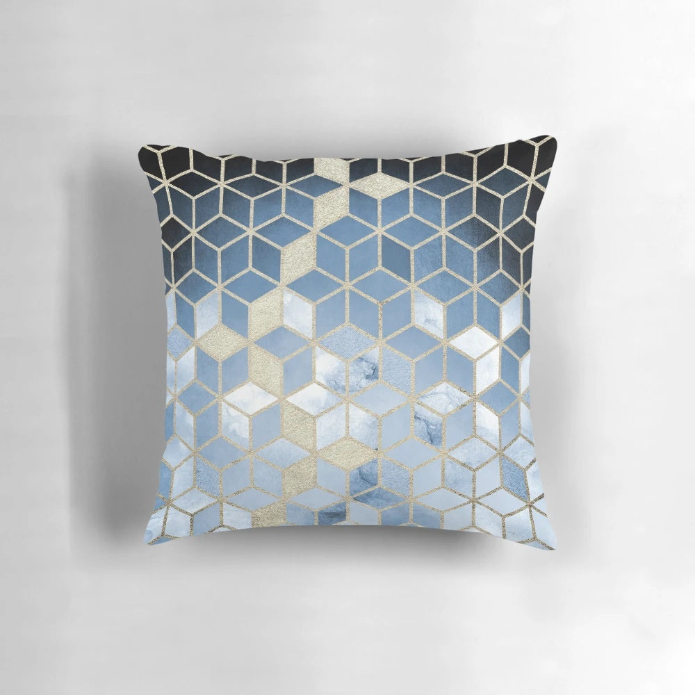 Shades of blue cubes geometric pattern decorative throw pillow