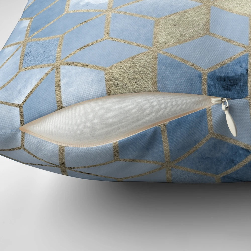 Shades of blue cubes geometric pattern decorative throw pillow