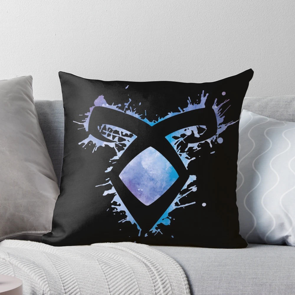 Shadowhunters-inspired pillow with angelic power rune design in blue watercolor with splashes
