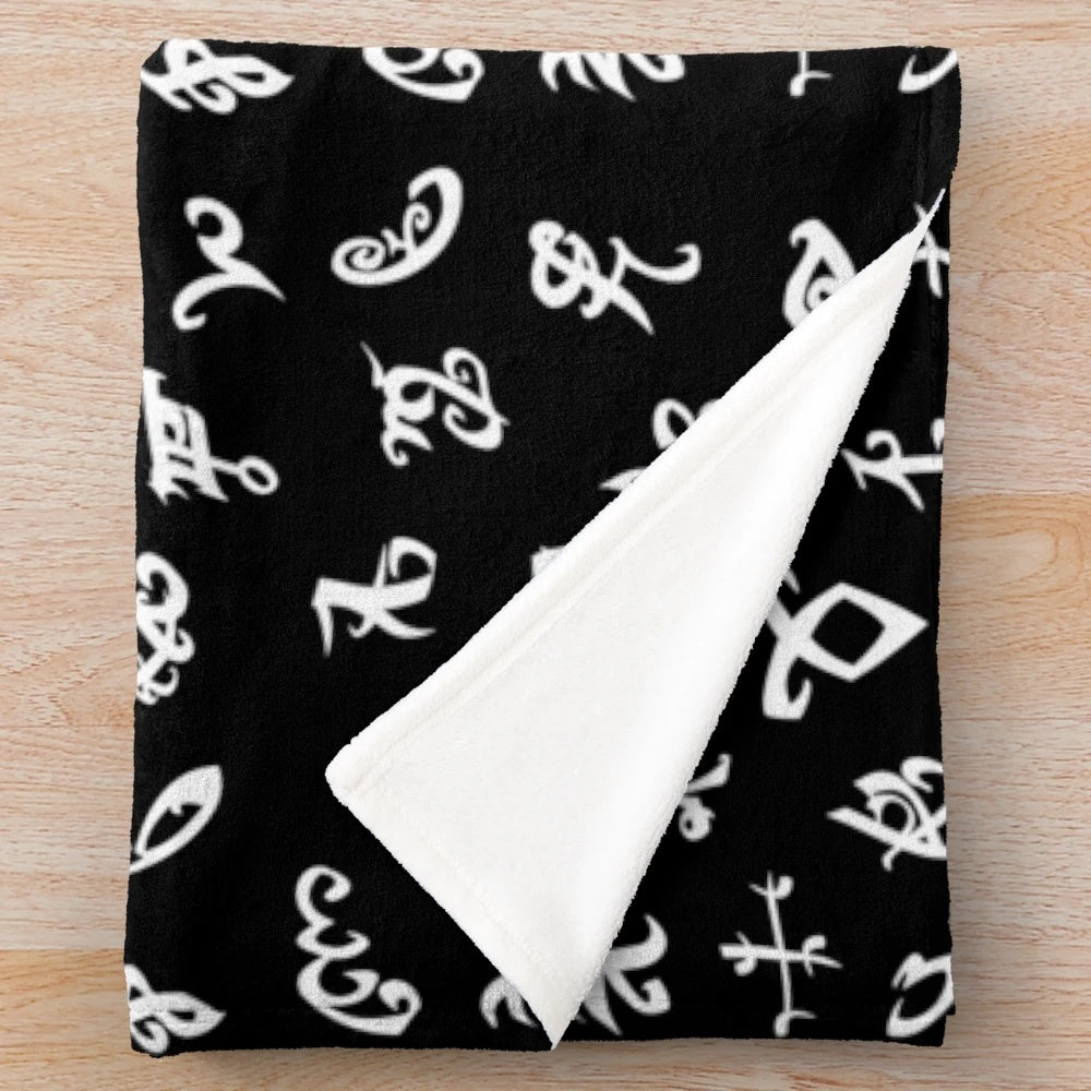 Shadowhunters plush blanket featuring angelic runes from the Mortal Instruments series
