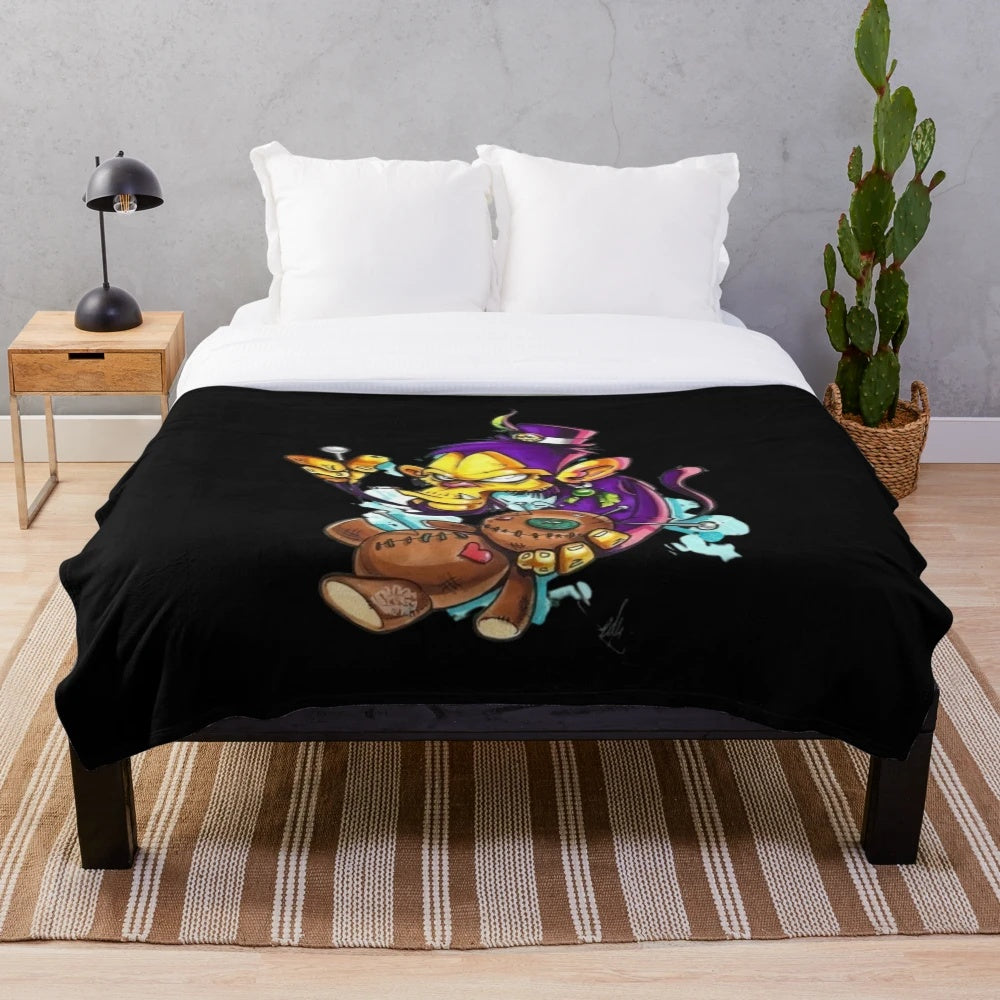 Cozy plush blanket featuring shaka ponk-inspired monkey artwork and nature-inspired design