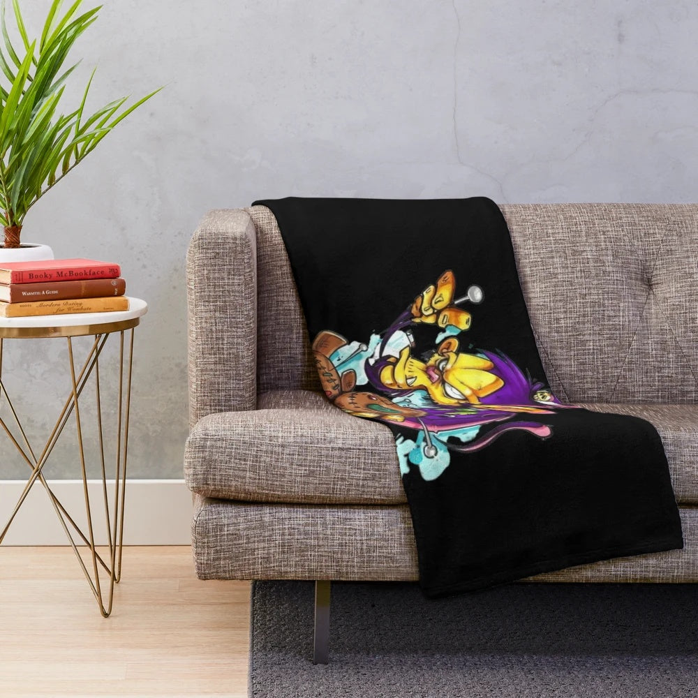 Cozy plush blanket featuring shaka ponk-inspired monkey artwork and nature-inspired design