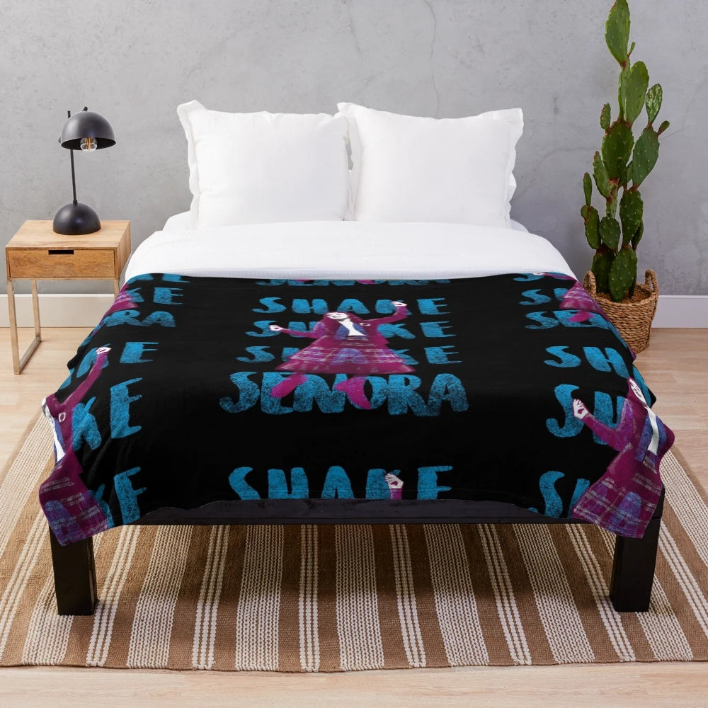 Shake Senora inspired plush blanket with fun 80s movie parody design