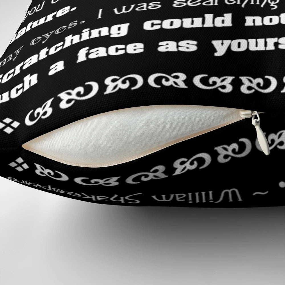 Shakespearean Insults Decorative Pillow - Black and White Pillow with Quotes from Shakespeare